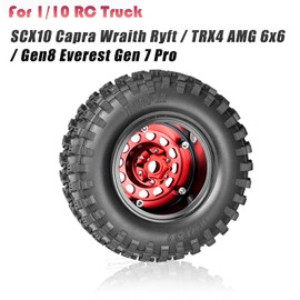RcarmubWow RC Adjustable 4 Offsets 2.2IN Beadlock Wheels & Tires for TRX4 AMG 6x6 / SCX10 Capra Wraith Ryft / Gen8 Everest Gen 7 Pro,Wide 1.57'' (40mm) Rims and Tires,4Pack,Black & Red