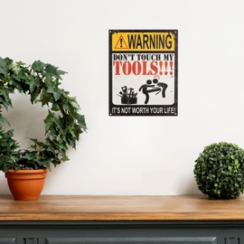 Moritz Tin Sign 20 x 25 cm Warning Don't Touch My Tools!!! Decorative Metal Sign Retro Vintage Retro Sayings Funny