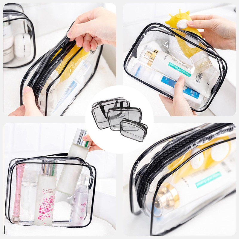 Coollooda PVC Makeup Pouch (Set of 3), Vinyl Pouch, Transparent