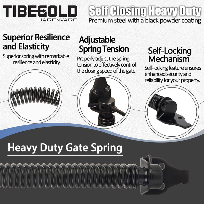 TIBEGOLD 14" Gate Spring Self Closing, Heavy Duty Black Door