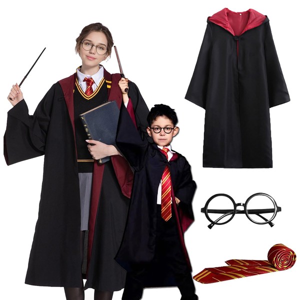 QCCOSER Children's Cosplay Costume with Cape Outfit Set Tie Glasses Halloween Costumes Wizard Costume for Boys Girls for Cosplay, Carnival, Birthday, Halloween (135)
