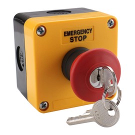 Baomain 660V Red Sign Emergency Stop Push Button Switch & Key,1NO 1NC 10A,Key Emergency Switch with Box