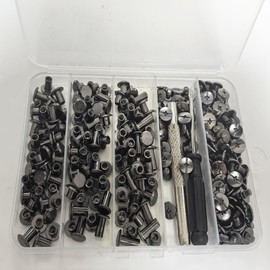Ojeemii 120 Sets Chicago Screws Leather Rivets Kit, 6 Sizes of Screw Rivets, Gunmetal Black Chicago Screws for Leather Craft Repairs Decoration (M5*4,5,6,8,10,12)