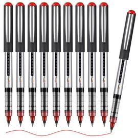 OFFCUP Liquid Ink Rollerball Pen, 10 Pieces Gel Pens Red, 0.5 mm Rollerball Pen, Stainless Steel Cone Tip, Rollerball Pen Set for Writing, Journaling, Notebook, Office Supplies for School and Business