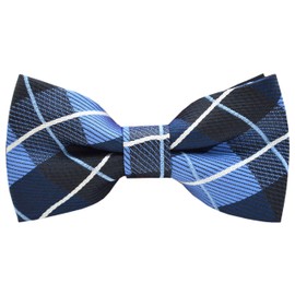 Carahere Boy's Handmade Pre-Tied Patterned Bow Ties (One Size, Blue plaid)