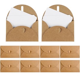10 Mini Envelopes with Cards Vintage Mini Kraft Paper Envelopes Blank Cards Small Envelopes with Heart Closure for Gift Cards DIY Thank You Cards 10.5 x 7.1 cm