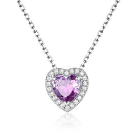 FindChic Dainty Heart Necklaces for Women June Birthstone Cubic Zirconia Silver Purple Pendant Birthday Jewelry Gifts for Her Mom Grandma
