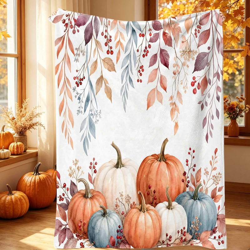 Fall Throw Blanket Soft Cozy Autumn Leaves Pumpkin Blankets and
