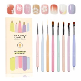 Gaoy 8 Pzs Pinceles Para Nail Art, Herramientas De Diseño...