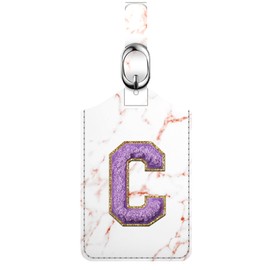 Fintie Letter Luggage Tag, PU Leather Embroidered Monogrammed Luggage Tag for Suitcase Baggage Handbag Travel Bag Label (Marble Purple, C)