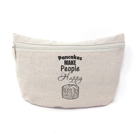 Custom Canvas Makeup Bag Pancakes Make People Happy Funny & Novelty Humor School Supplies Pencil Tote Pouch 9x6 Inches Natural Design Only
