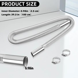 1 inch Stainless Steel Exhaust Hose,39.3" Flexible Exhaust Pipe,Diesel Heater Flexible Exhaust Tubing with 2 Hose Clamps Generator Exhaust Hose Parking Air Heater Fuel Tank Diesel Gas