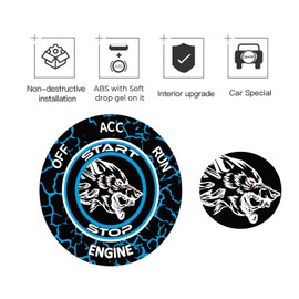 TOOLEPIC Push Start Button Cover for Dodge Challenger Charger Durango Ram Accessories 2015-2024, Engine Start Ignition Kit Emblem-Unique Snarling Wolf Design-Baby Blue-Car Decor Sticker