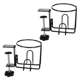 Large Desk Cup Holder, Clip On Table Anti-Spill Cup Holder for Lawn Chair, Horizontal or Vertical Mount, Pack of 2, Black