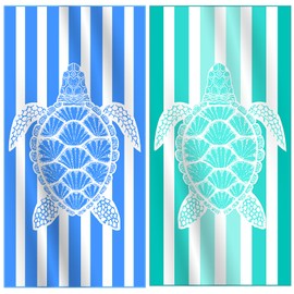 2 Packs Microfiber Lightweight Thin Oversized Beach Towel Compact Quick Dry Sandproof Clearance Towels Sand Free Camping Swim Pool Travel Essentials Accessories Women Adults Blue Green Turtle