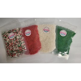 Holiday Christmas Sprinkle Set 4 Pack 8 Ounces Each Bag, Green, Red, White, Mix