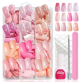False Nails Tips Set - 288 Pieces Colourful Fake Nails in Ballerina, Shiny & Cat Eye Effect False Nails for Sticking - Press On Nails with Nail Glue for DIY Nail Design Nail Art (Colourful Ballerina)