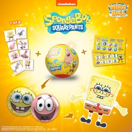 MiraBall SpongeBob SquarePants, 3-in-1 Surprise, 4Pack, Blind Box Toys for Kids - Collectable Characters from TV Shows - Metal Ball, Plush, Stickers, White Ribbon - Collect Them All