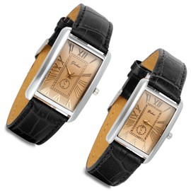 Lancardo Retro Vintage Silver Tone Case Crocodile Pattern Black Leather Couple Square Watch(Couple)