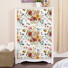 VaryPaper Vintage Floral Wallpaper Stick and Peel Petunia Butterfly Peony Wallpaper 17.7"x78.7" Self Adhesive Removable Vinyl Wall Paper Decorative Floral Contact Paper for Cabinets Shelves Walls