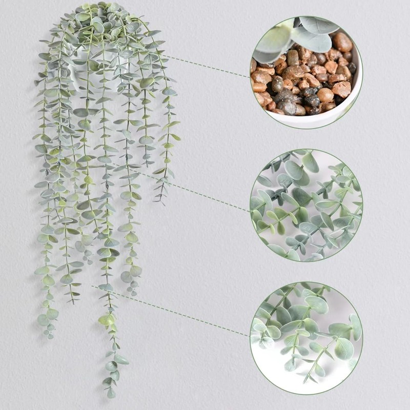 BACAMA Decorative Hanging Plants for Shelf, Faux Ivy Eucalyptus Vine,