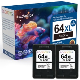 Eco Victor Remanufactured Ink Cartridge Replacement for HP Ink 64 Black HP64 XL HP64XL for Envy Photo 7858 7855 7120 7155 7100 7158 7164 6255 6252 6232 7800 Inspire 7200e 7900e 7955e Tango X Printer