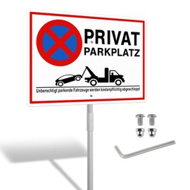 SINMAO XL Private Parking Sign with Posts Metal 25 x 35 cm Aluminium Reflective for Parking No Parking with Mounting Accessories
