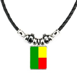 Benin West Africa Black Leather Bracelet And Soft Rope Necklace With Velvet Gift Bag