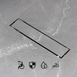 SaniteModar Linear Shower Drain, Shower Drain 12 inch Tile Insert 2 in 1 Panels, 304 Stainless Steel Brushed Shower Floor Drain, Shower Drain with Adjustable Feet and Hair Filters