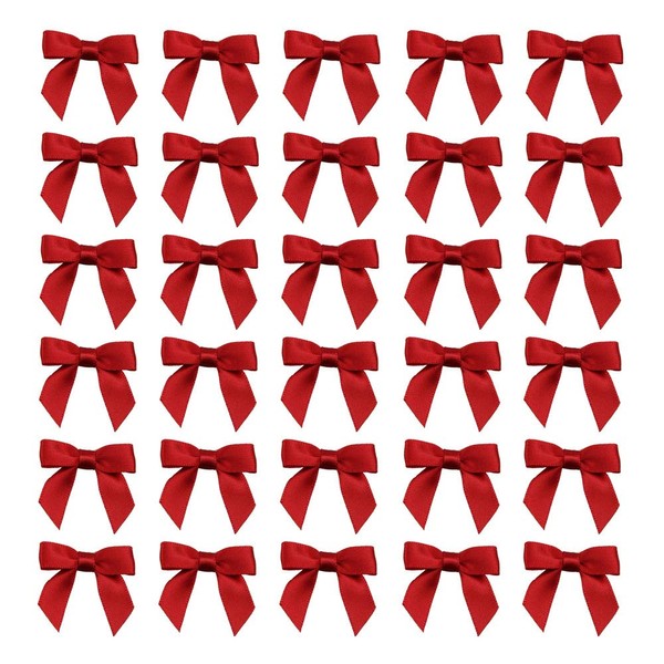7Rainbows 50pcs Boutique 1.5" Red Satin Ribbon Mini Bows for