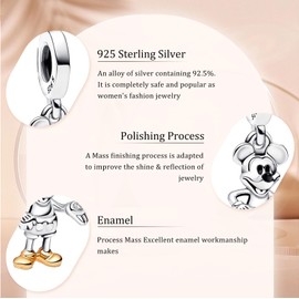 HAEPIAR S925 Charm Silver Bracelet Necklace Sterling Silver Dangles 100Th Mouse, Tigger for Women Girls, Silver