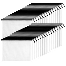 SUNEE Mesh Zipper Pouch 11x16 in (Black, 30 Packs), Large Mesh Zipper Pouch Bags for School Office Supplies, Puzzles & Games, Travel Accessories, Waterproof Zipper Pouches for Organizing