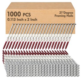 FMhotu 21 Degree Framing Nails 2" x .113" 1000PCS Ring Shank Plastic Collated Nails for 20-22 Degree Framing Nailer Gun, Hot Dipped Galvanized Full Round Head Framing Nails for Decking Sheathing