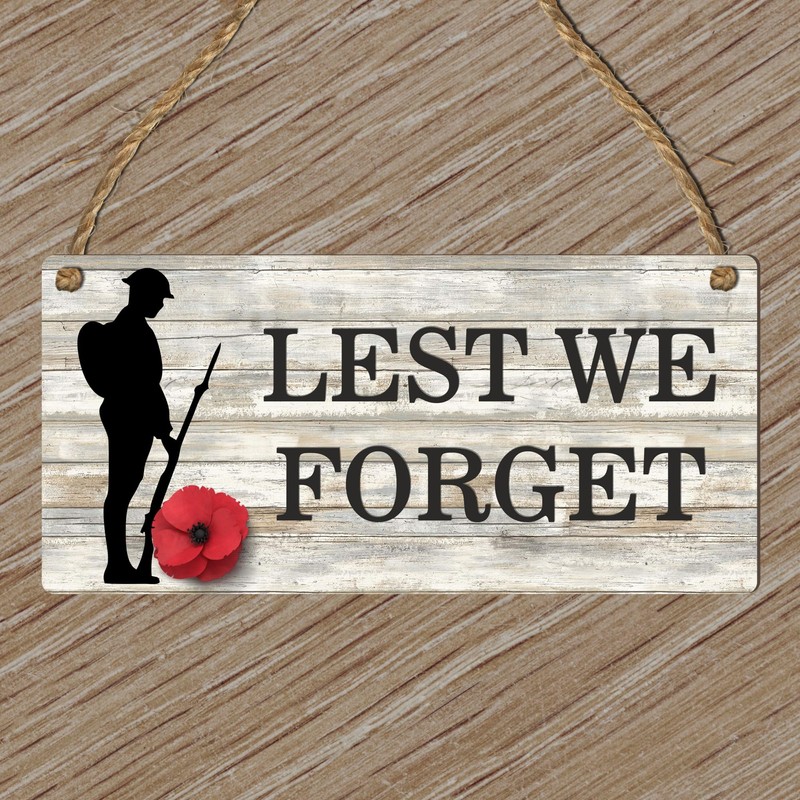 "Lest We Forget" Remembrance Day Plaque - Soldier Silhouette and