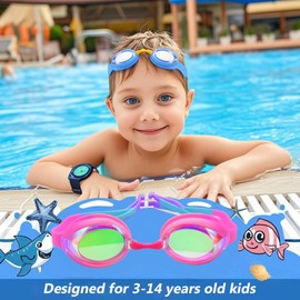 Rainbow Iridescent Swimming Goggles with Protective Case, Mirrored Lenses, Adjustable Strap (YJ691-Pink)