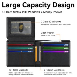 furid Top Grain Leather Wallet Men: RFID Minimalist Bifold Credit Card Holder with 2 ID Windows - Slim Front Pocket Wallets for Men - Gifts for Husband Father on Anniversary Birthday
