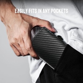 CORLAGOON Leather Wallets for Men with Slim Pop Up Card Holder for 14-16 Cards，RFID Blocking Bifold Minimalist Smart Wallet，Credit Card Holder with Cash Slot gifts for men(Carbon black)