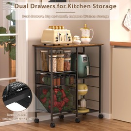 Rolling Microwave Cart with Storage, Microwave Stand with Drawers, Kitchen Storage Rack On Wheels, Kitchen Storage Cart Shelves Organizer Used As Bakers Rack Coffee Bar Station Kitchen Island Cart
