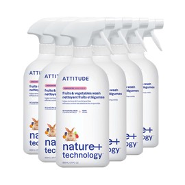 ATTITUDE Fruit and Vegetable Wash, Removes Wax, Dirt and Impurities, Plant- and Mineral-Based, Vegan, Unscented, 27.1 Fl Oz (Pack of 6)