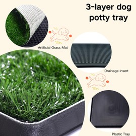 Dog Grass Pad with Tray -3 Layered System Artificial Turf Grass Potty, Reusable Puppy Pee Pads for Dogs, Portable Dog Litter Box for Indoor/Outdoor Potty Training Toilet(25x20 in)