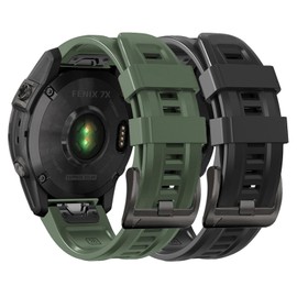 Threeeggs 26mm Quickfit Watch Band for Garmin Fenix 7X 6X 5X, Silicone Bands Strap for Fenix 8 51mm, Fenix 3/3 Sapphire, Descent Mk1, Tactix Delta Bravo Smartwatch (Black+Army Green)