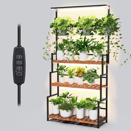 Nedechom Hanging Plant Stand with Grow Light, 3 Tier Metal Plant Stand for Indoor Plants Multiple, Large Plant Shelf Display Holder, Ladder Shape Plant Rack for Living Room, Patio, Balcony