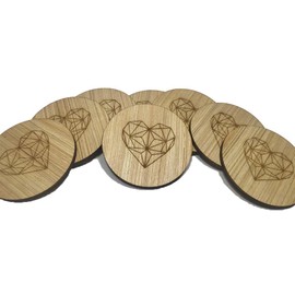 Paquete 6 portavasos pack de madera con diseño de corazon mdf + pino diametro de 8cm posavasos