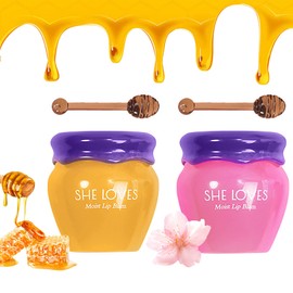 2 Bottles Sakura & Honey Lip Balm, Day & Night Repair Deep Moisture and Fade Lines, Rich in Vitamin E & Cherry Blossom Extract Beeswax Essence Natural Enhancer Care Sleeping Mask