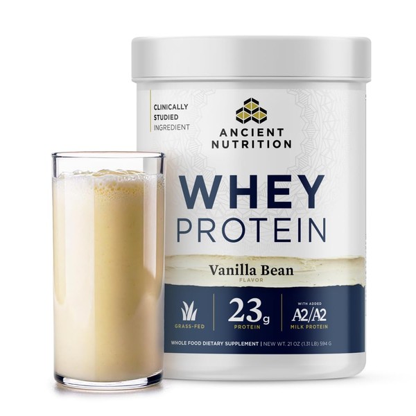 Ancient Nutrition Grass Fed Whey Protein, Vanilla Bean, 23g Protein,