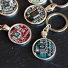 Recycled circuit board keychain, round (red)