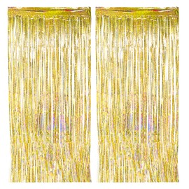 duoyif Tinsel Curtain Gold Glitter 2 Pieces 1 x 2.5 m Party Curtains Photo Background Streamers Glitter Curtains for Carnival Birthday Decoration Graduation Disco Parties Christmas Decoration (Golden)