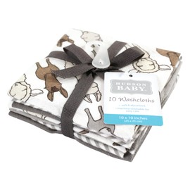 Hudson Baby Unisex Baby Flannel Washcloths, Farm Friends Cream 10Pk, One Size