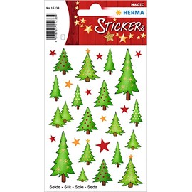 HERMA 15233 Christmas Tree Stickers, Small, Large, Pack of 28, Christmas Stickers Made of Silk Fabric with Stars, Fir Tree Motif, Children's Labels for Christmas Decoration, Gifts, Advent Calendar,
