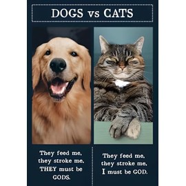 Pigment Productions Funny Birthday/Blank Card for Men or Women with Humorous Dogs Vs Cats Design - General Card Suitable for Any Occasion